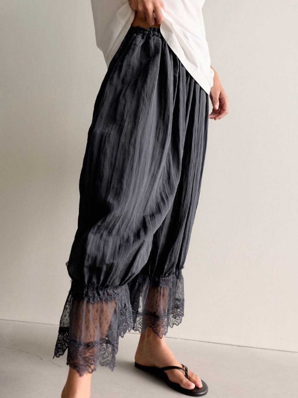 FREE PEOPLE FOREVER YOU G VICTORIAN LACE TRIMMED LONG BLOOMERS BLACK SP - Picture 5 of 9